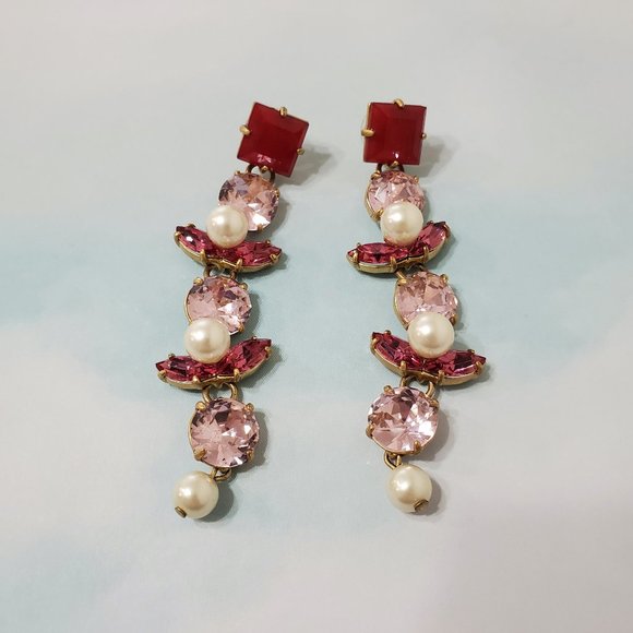 J. Crew Jewelry - J Crew Drop Dangle Pearl Crystal Earrings Pink